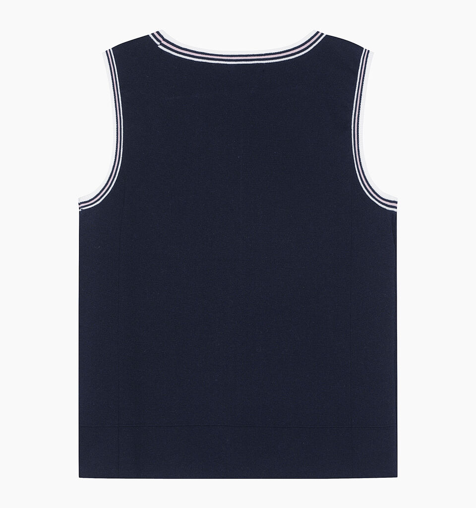 Dark blue knitted tank top with text - null - Dark Blue | Sisley K image number 2